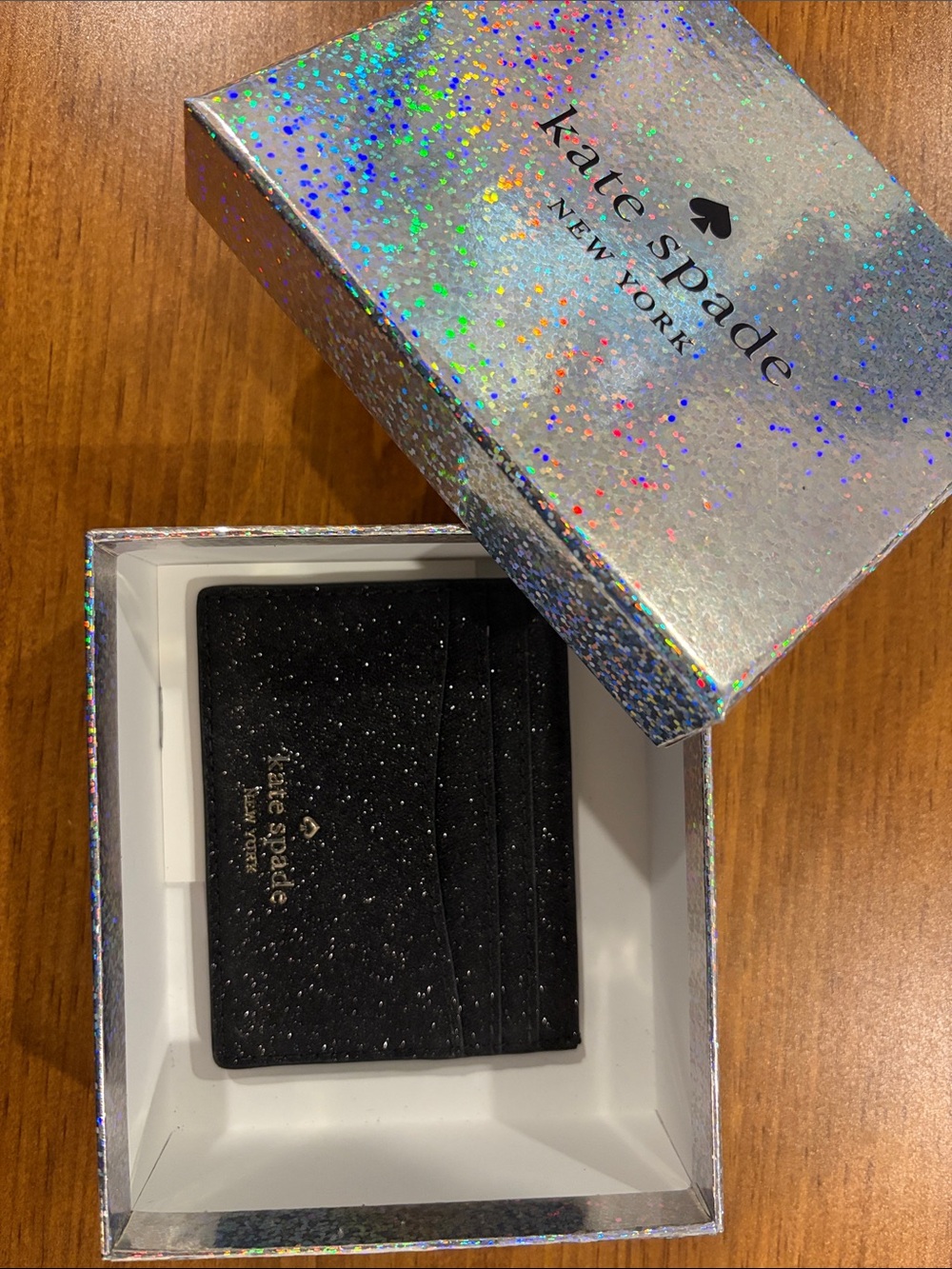 kate spade Black Slim Leather Card Holder with Gold Logo